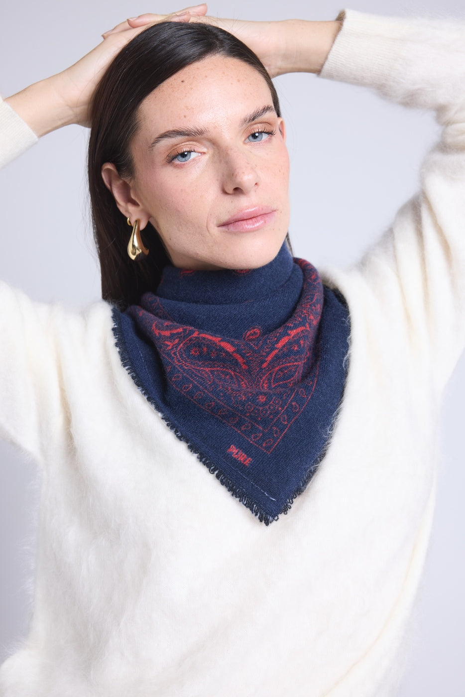 Bufanda bandana Atlas Presley de cachemira - Marino y rojo - Unisex