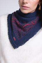 Bufanda bandana Atlas Presley de cachemira - Marino y rojo - Unisex
