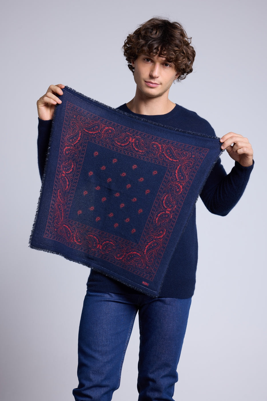 Bufanda bandana Atlas Presley de cachemira - Marino y rojo - Unisex