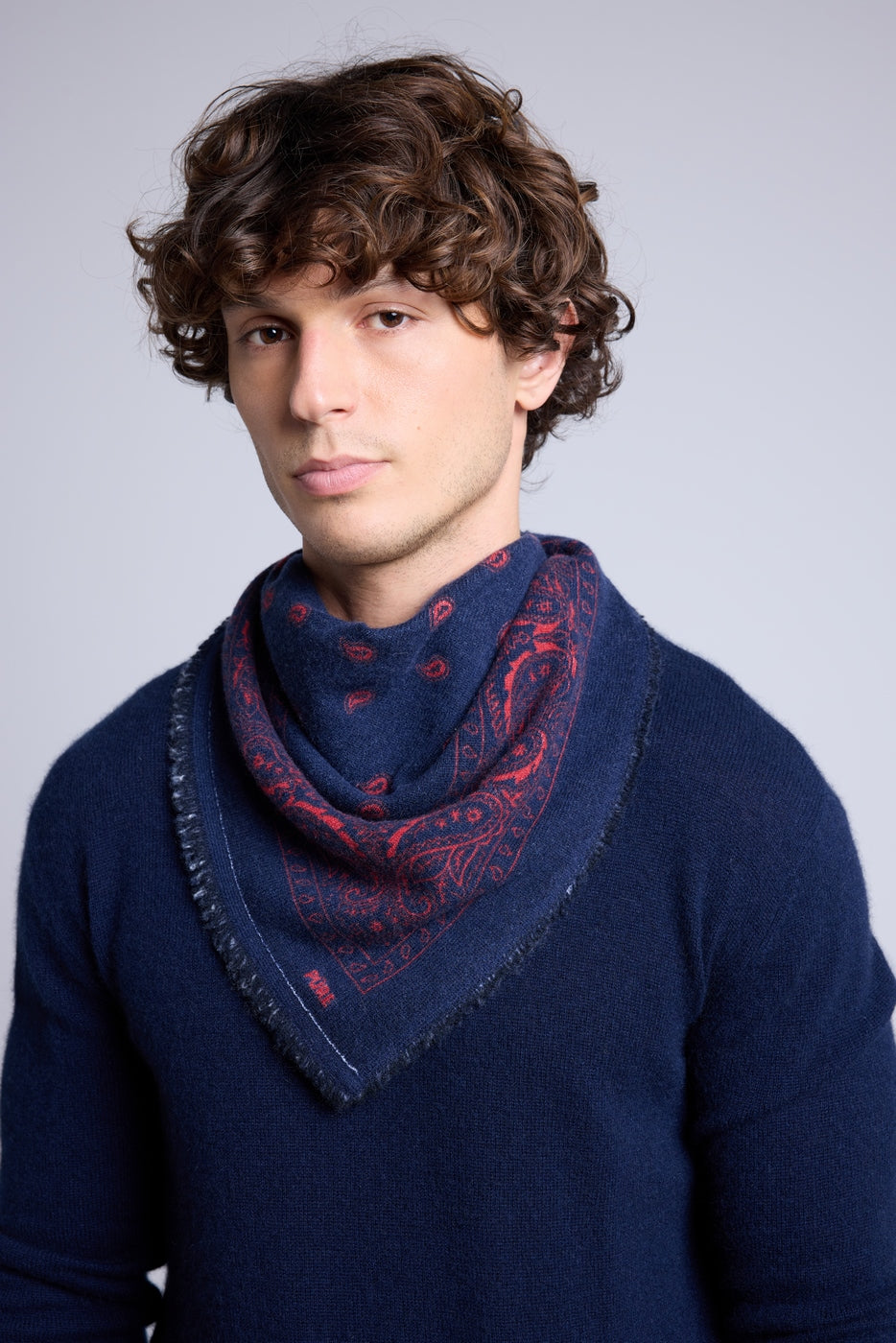 Bufanda bandana Atlas Presley de cachemira - Marino y rojo - Unisex
