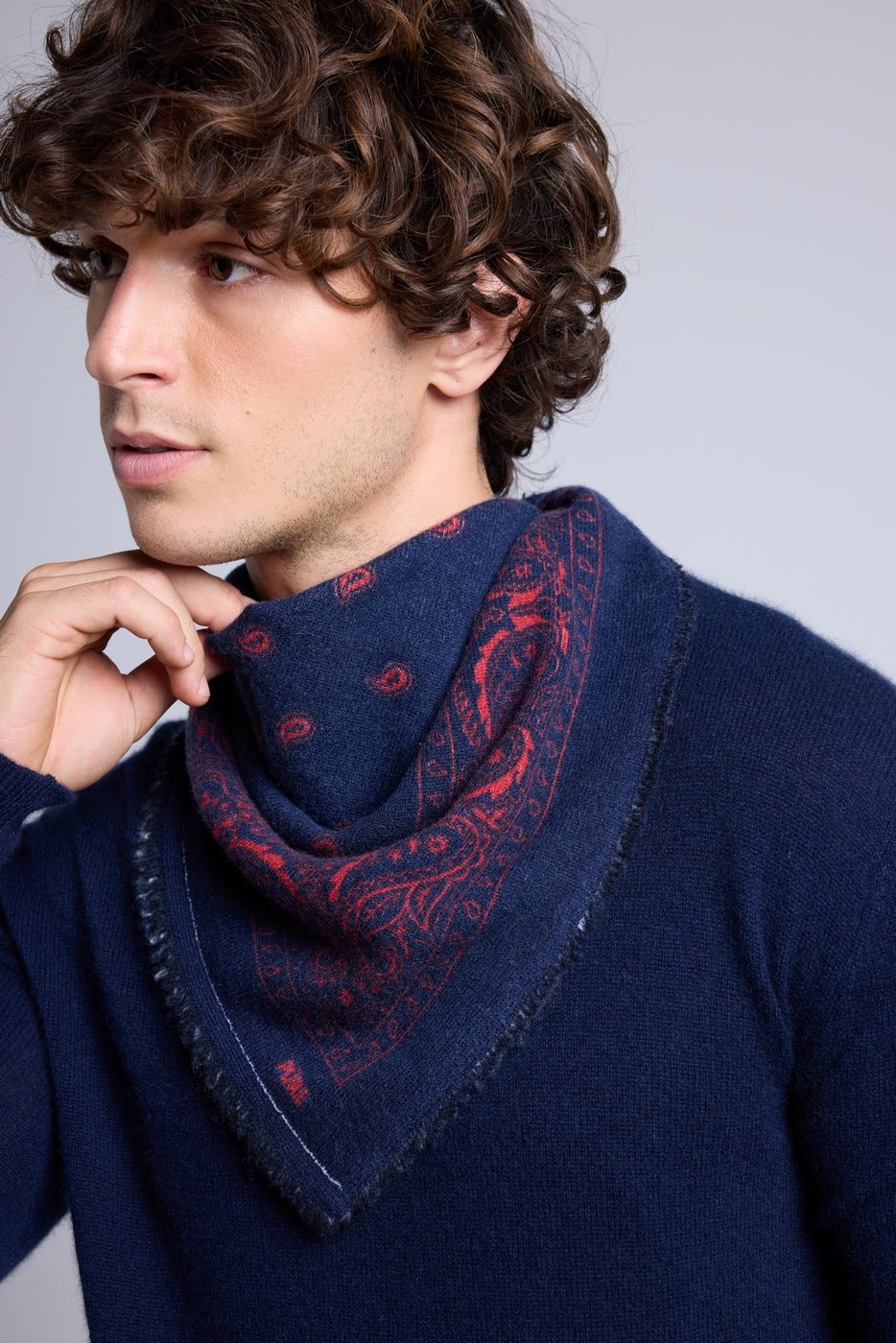 Bufanda bandana Atlas Presley de cachemira - Marino y rojo - Unisex