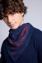 Bufanda bandana Atlas Presley de cachemira - Marino y rojo - Unisex