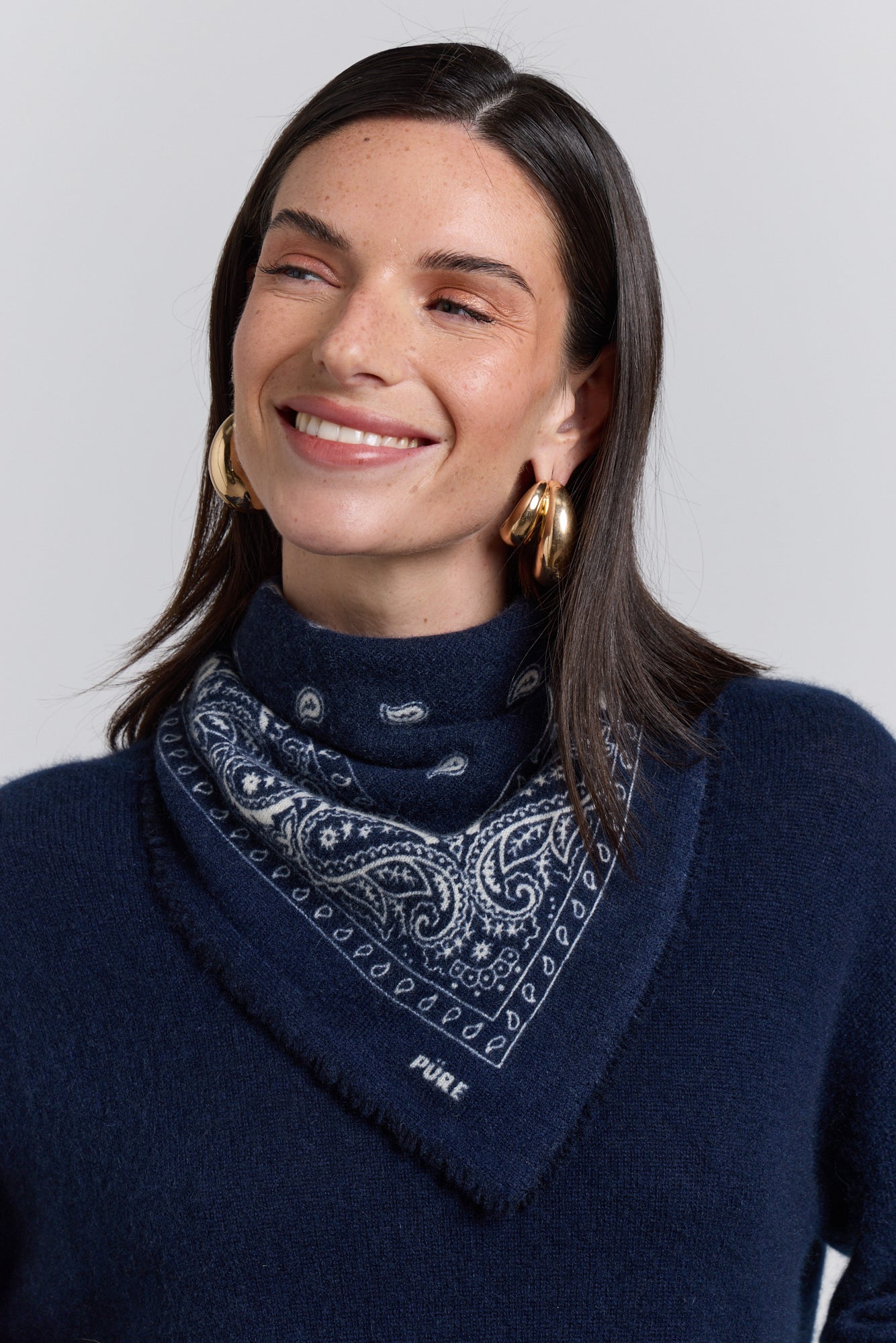 Bufanda bandana Presley de cachemira - Marino y blanco - Unisex