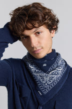 Bufanda bandana Presley de cachemira - Marino y blanco - Unisex