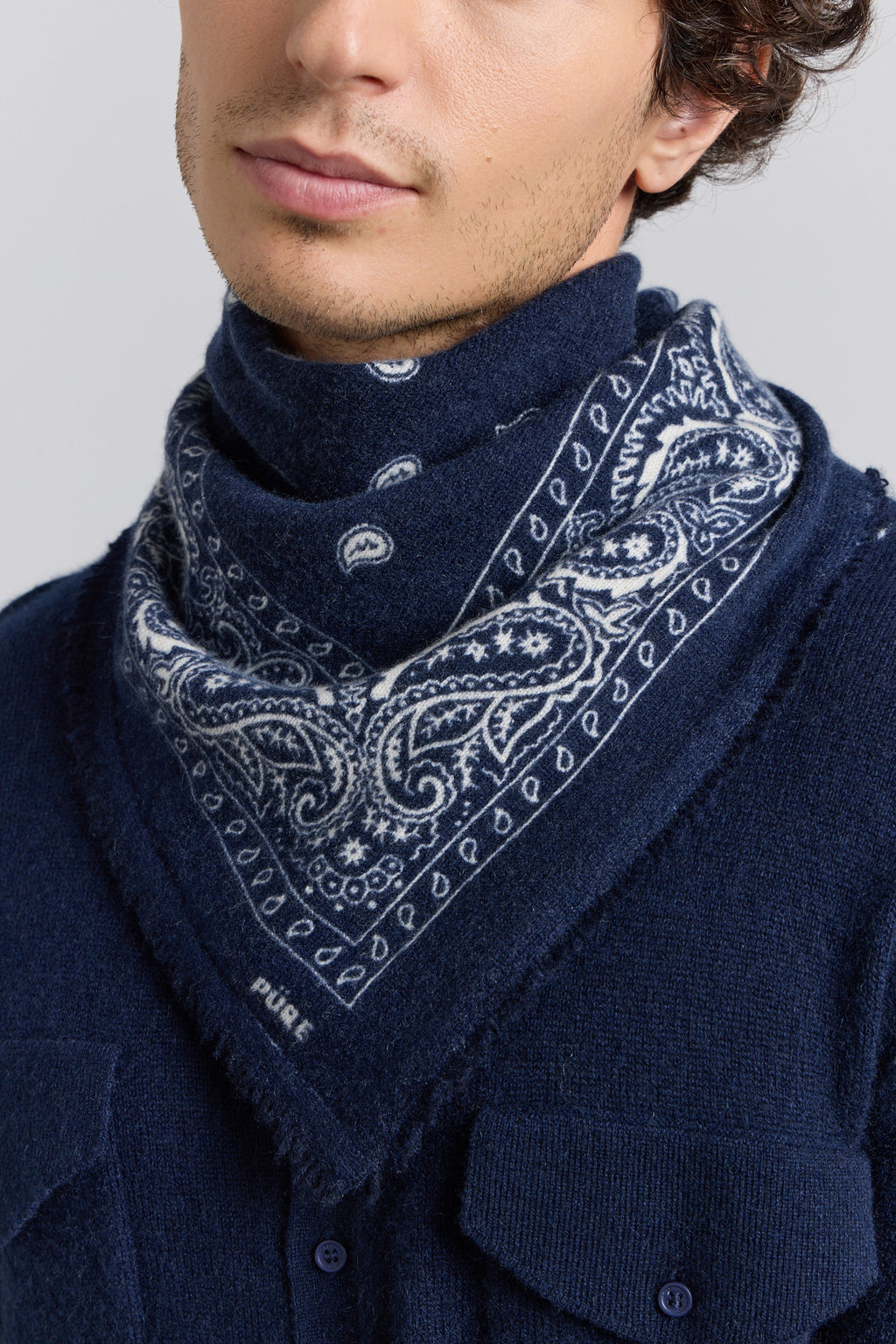 Bufanda bandana Presley de cachemira - Marino y blanco - Unisex
