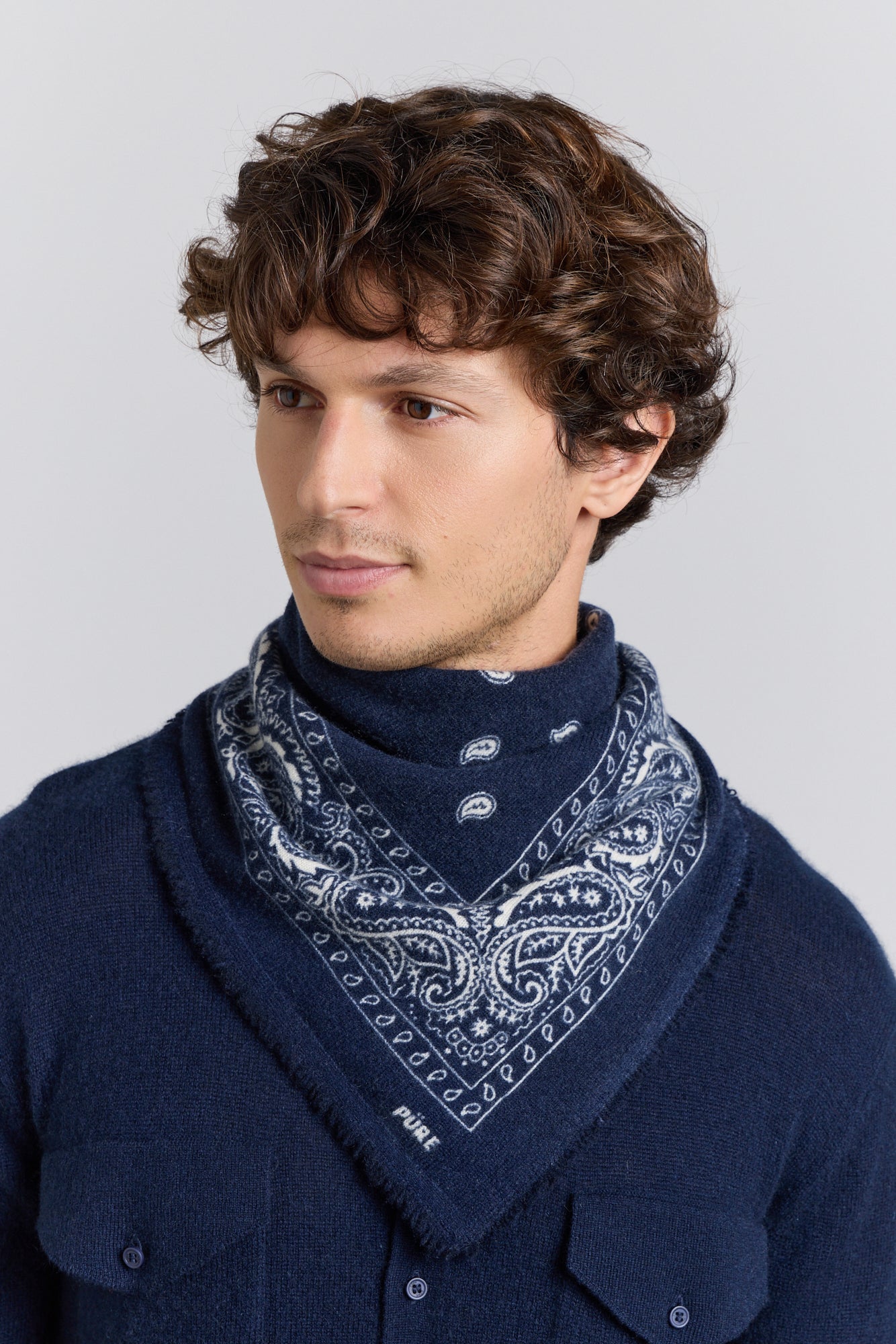 Bufanda bandana Presley de cachemira - Marino y blanco - Unisex