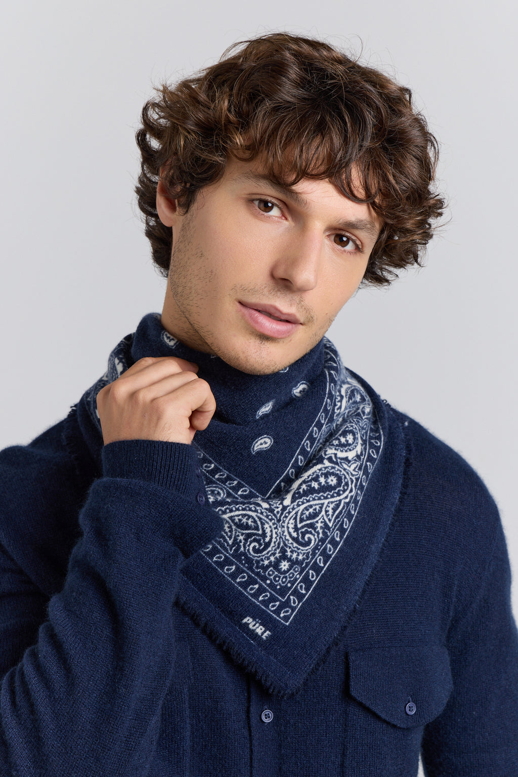 Bufanda bandana Presley de cachemira - Marino y blanco - Unisex