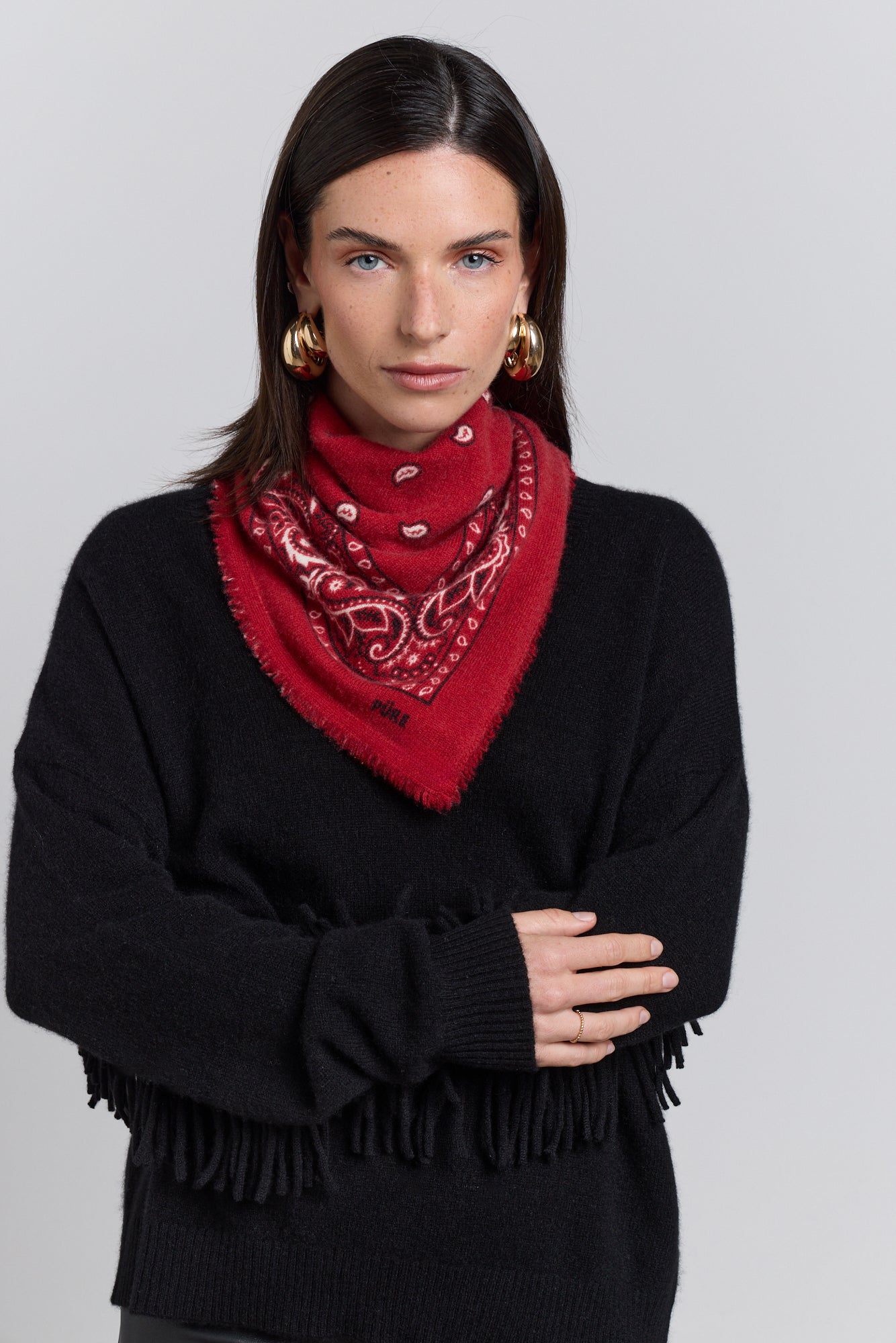 Echarpe Bandana Presley En Cachemire - Rouge & Noir - Mixte