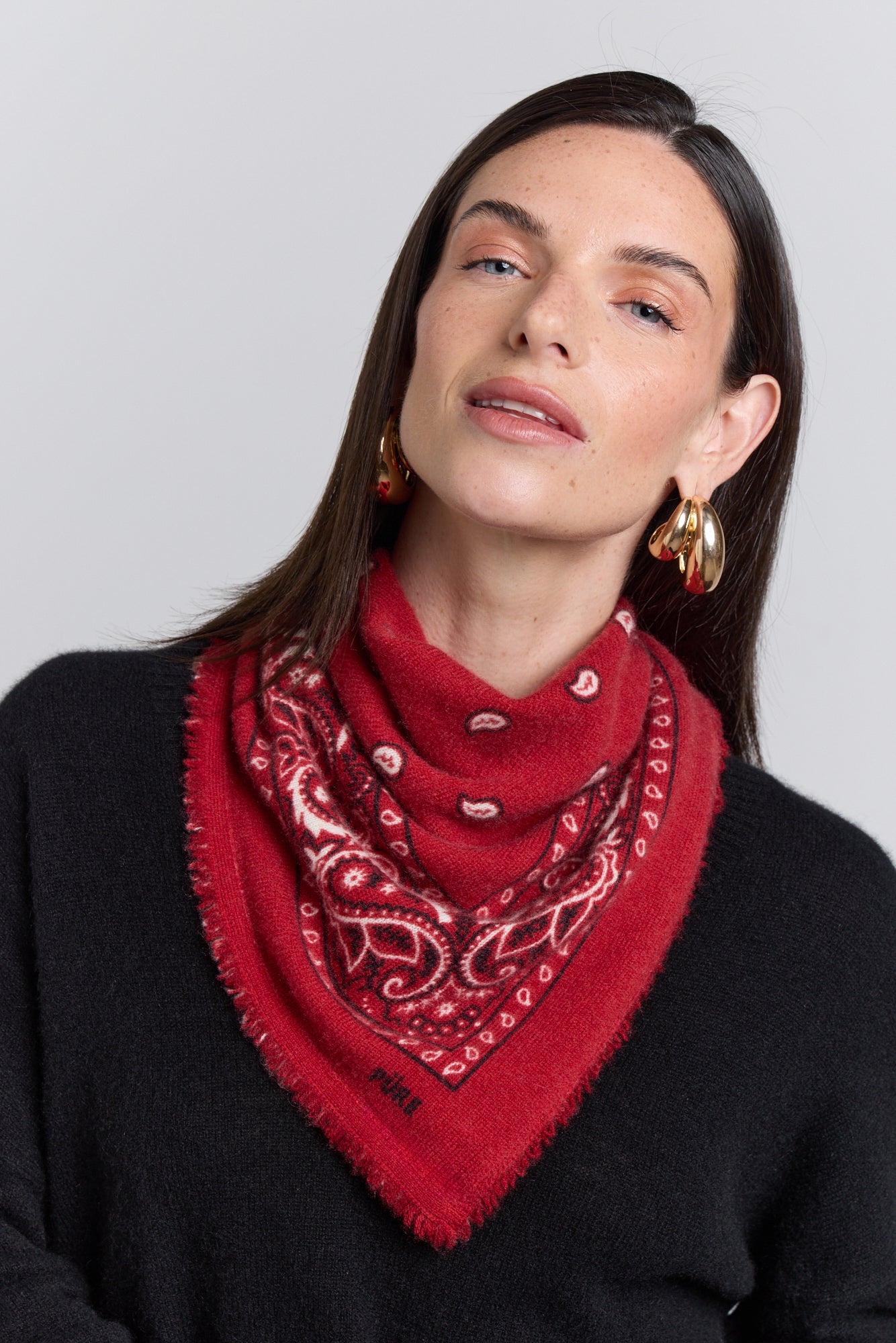 Echarpe Bandana Presley En Cachemire - Rouge & Noir - Mixte