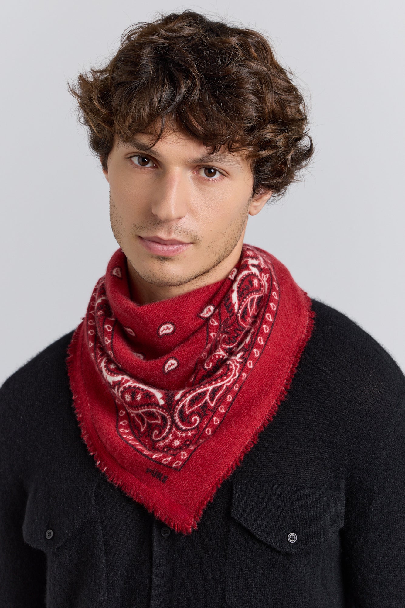 Echarpe Bandana Presley En Cachemire - Rouge & Noir - Mixte