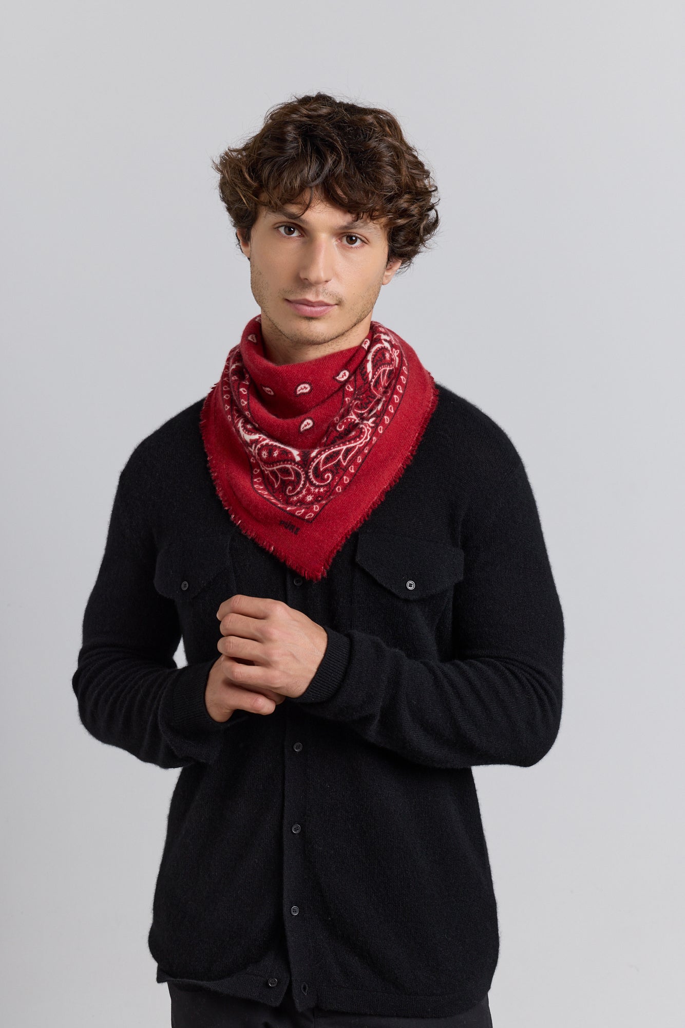 Echarpe Bandana Presley En Cachemire - Rouge & Noir - Mixte