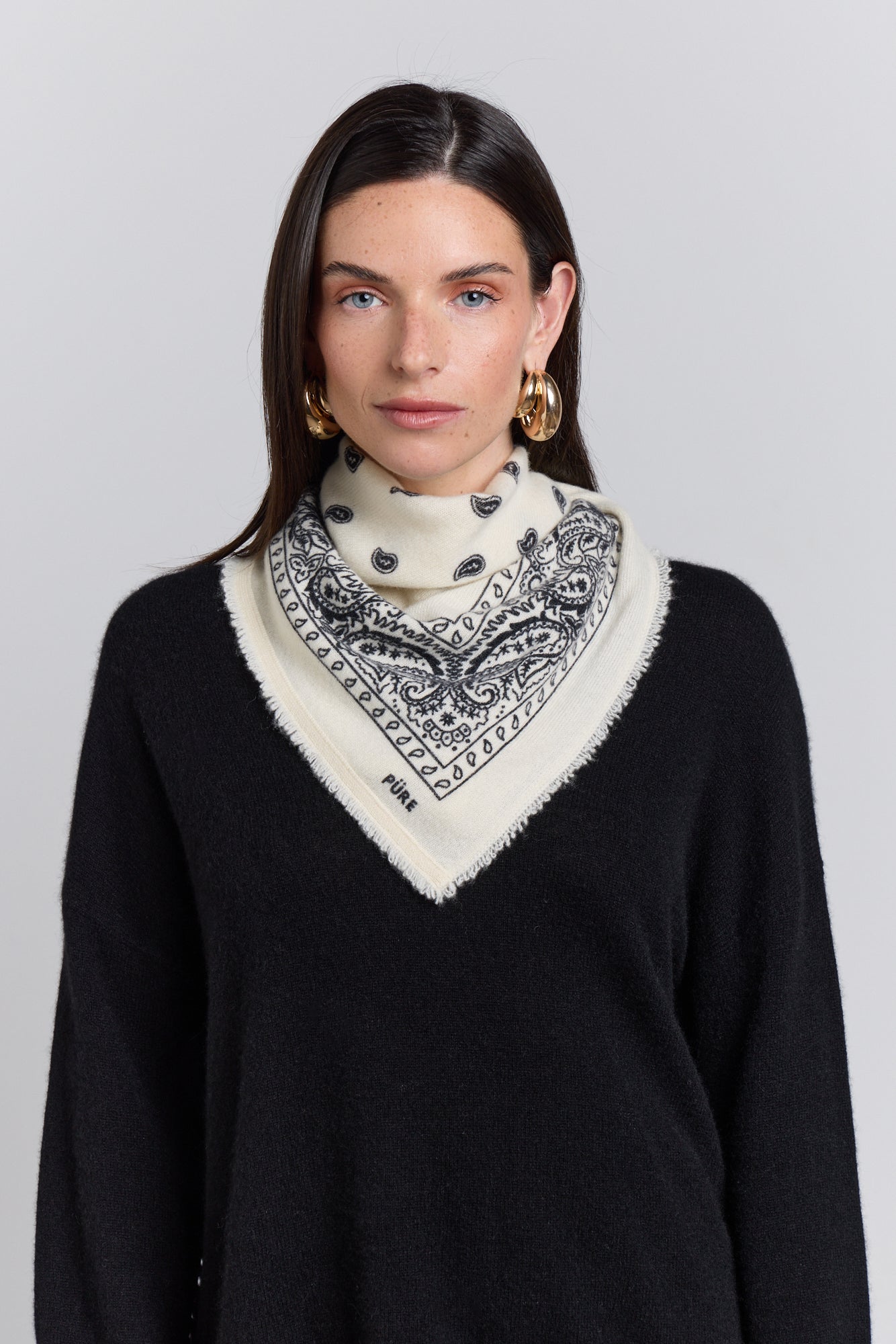 Presley Cashmere Bandana Scarf - White & Black - Unisex