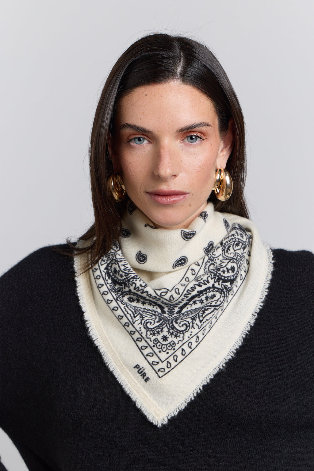 Presley Cashmere Bandana Scarf - White & Black - Unisex