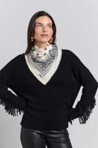 Presley Cashmere Bandana Scarf - White & Black - Unisex