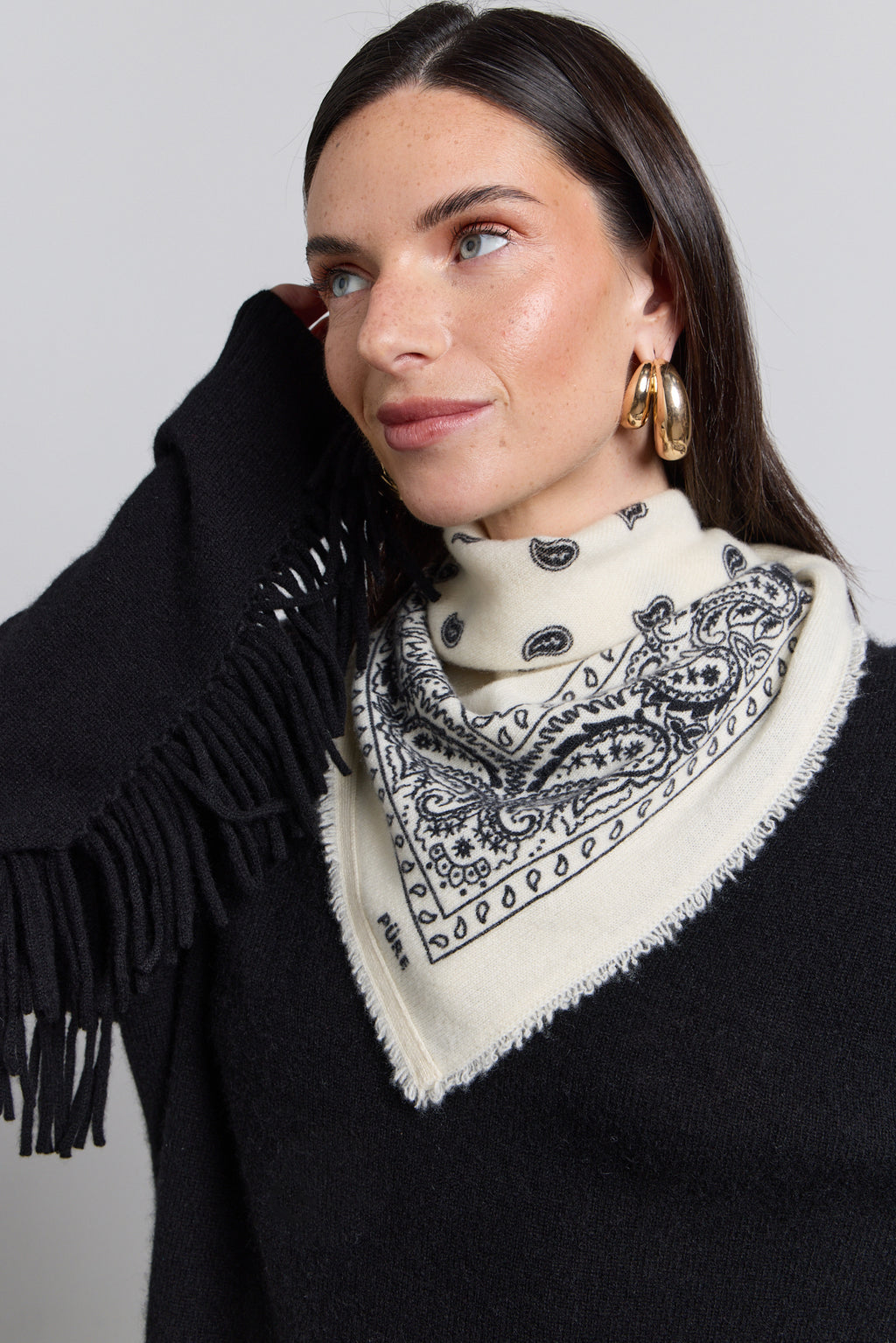 Presley Cashmere Bandana Scarf - White & Black - Unisex