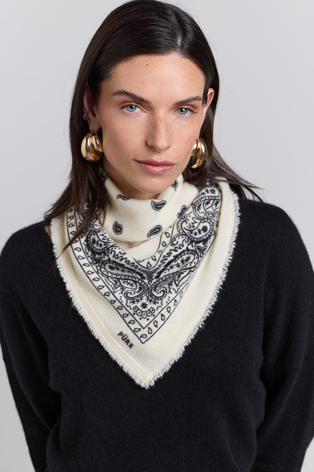 Bufanda tipo bandana de cachemir Presley - Blanco y negro - Mixto