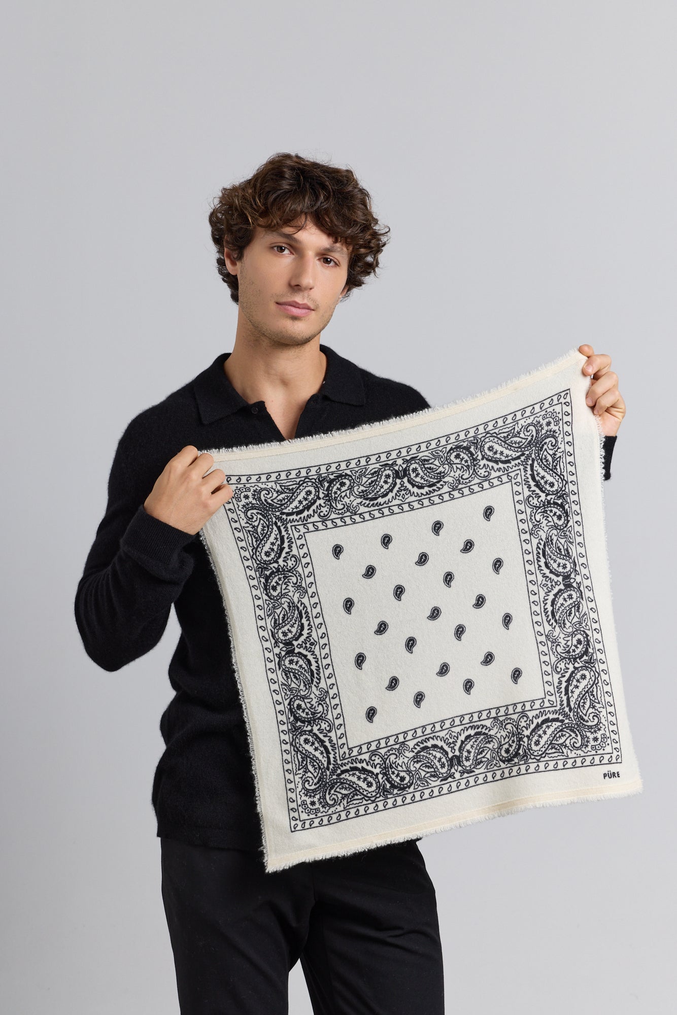 Presley Cashmere Bandana Scarf - White & Black - Unisex