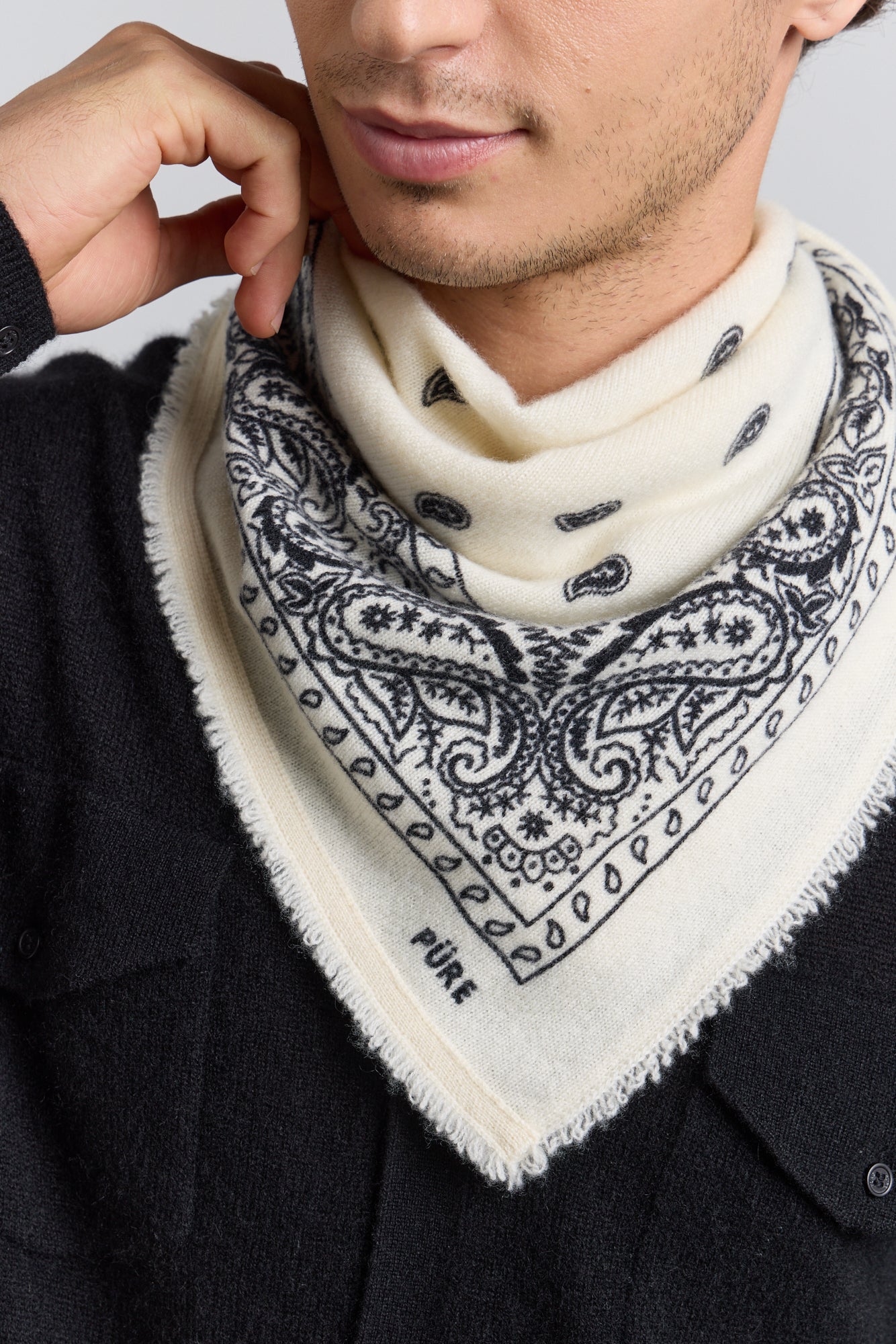 Presley Cashmere Bandana Scarf - White & Black - Unisex