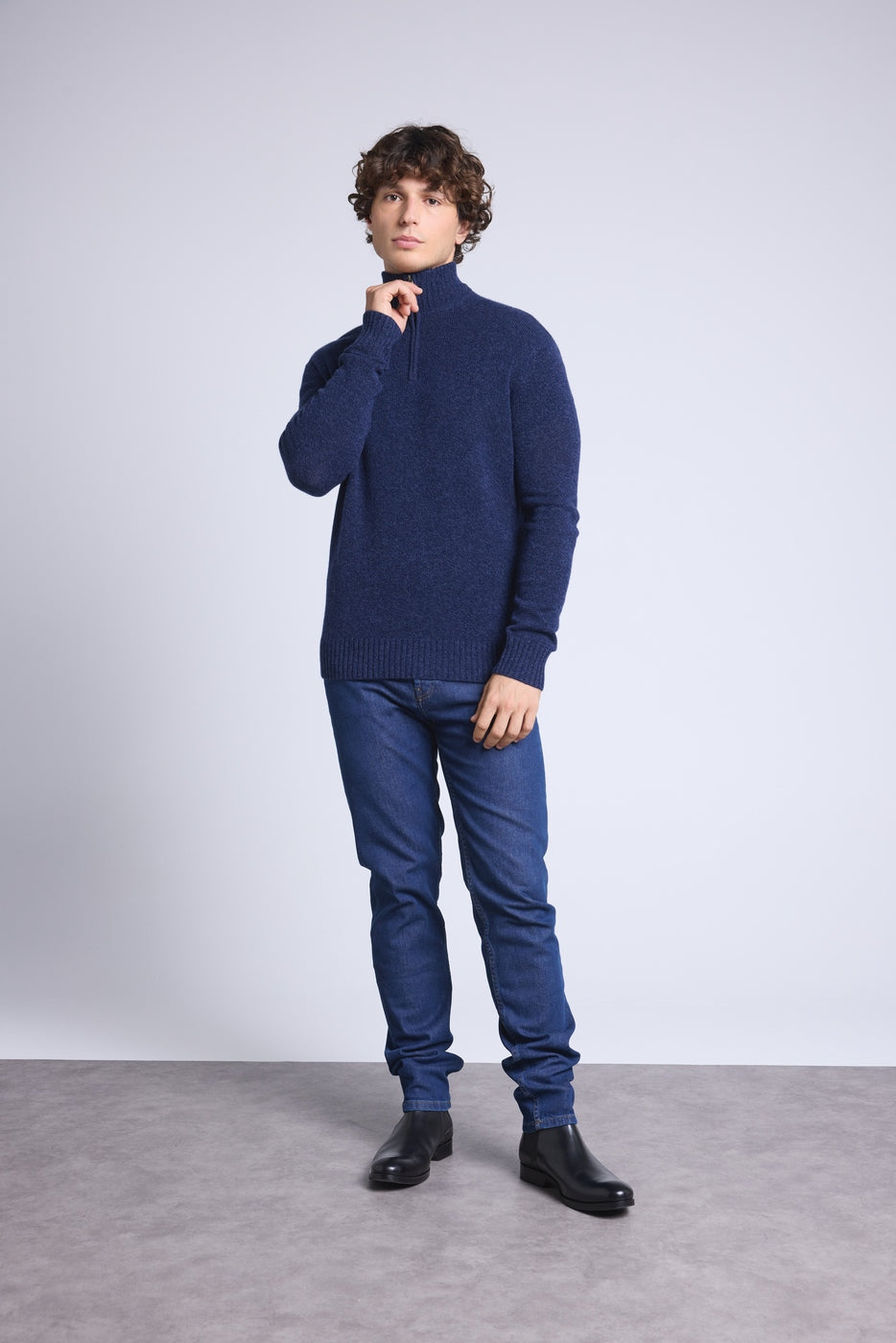 Jersey Presley de punto mouliné con cuello alto con cremallera - Azul marino e índigo - Hombre