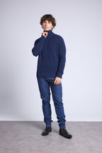 Jersey Presley de punto mouliné con cuello alto con cremallera - Azul marino e índigo - Hombre