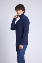 Jersey Presley de punto mouliné con cuello alto con cremallera - Azul marino e índigo - Hombre