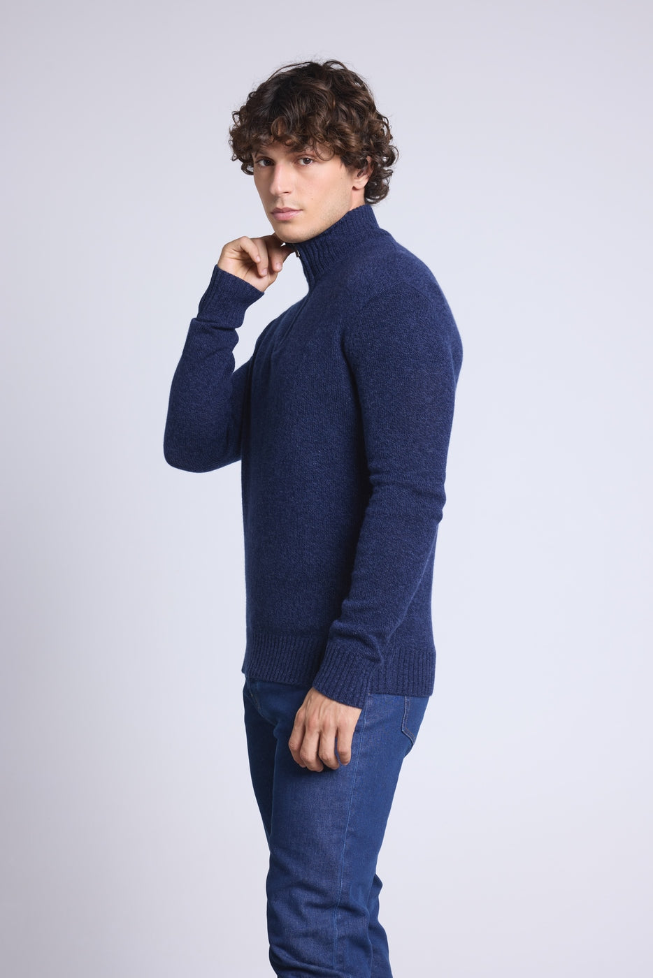 Jersey Presley de punto mouliné con cuello alto con cremallera - Azul marino e índigo - Hombre