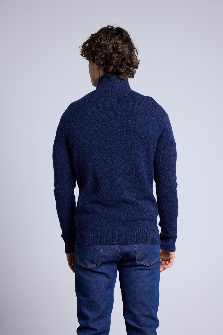 Jersey Presley de punto mouliné con cuello alto con cremallera - Azul marino e índigo - Hombre