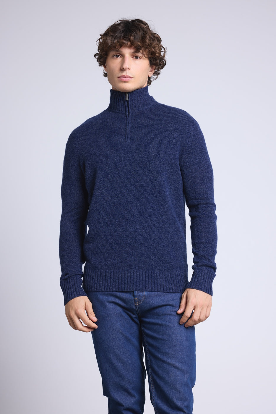Jersey Presley de punto mouliné con cuello alto con cremallera - Azul marino e índigo - Hombre