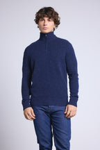 Jersey Presley de punto mouliné con cuello alto con cremallera - Azul marino e índigo - Hombre