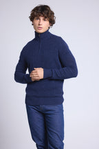 Jersey Presley de punto mouliné con cuello alto con cremallera - Azul marino e índigo - Hombre