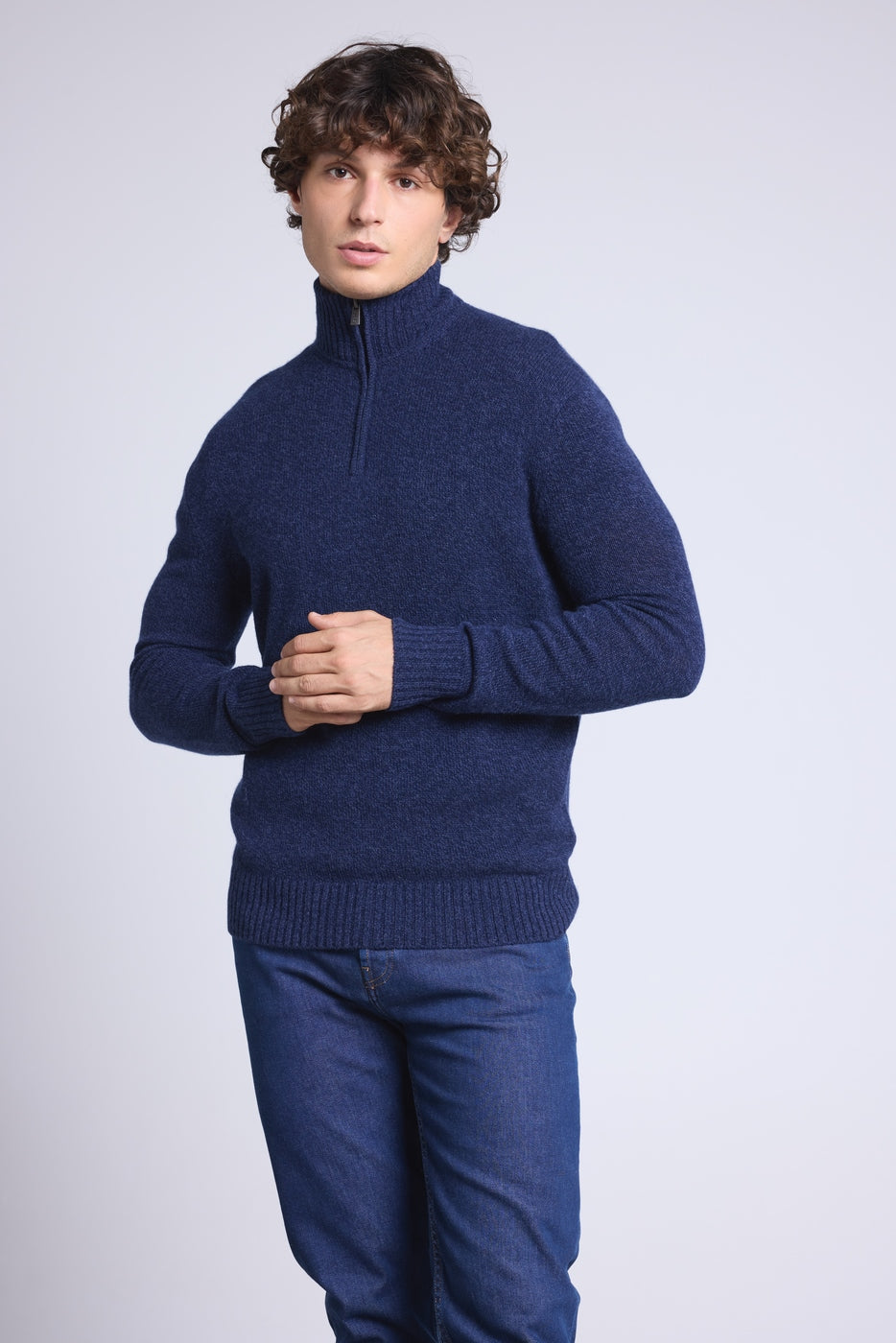 Jersey Presley de punto mouliné con cuello alto con cremallera - Azul marino e índigo - Hombre