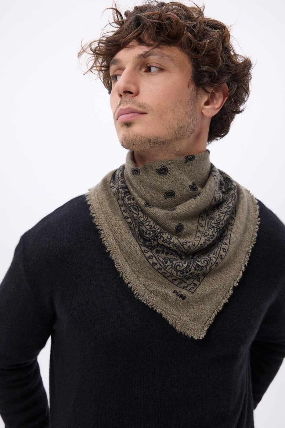 Small Presley Bandana - Chine Khaki Black Print - Men