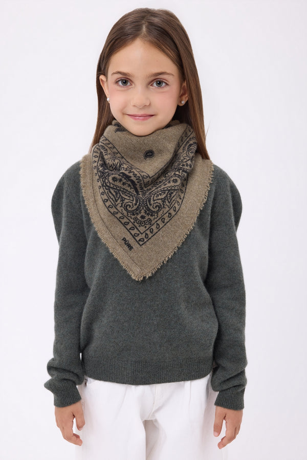 Kleine Bandana Presley - Khaki Chiné Zwarte Print - Kind - 100% Kasjmier