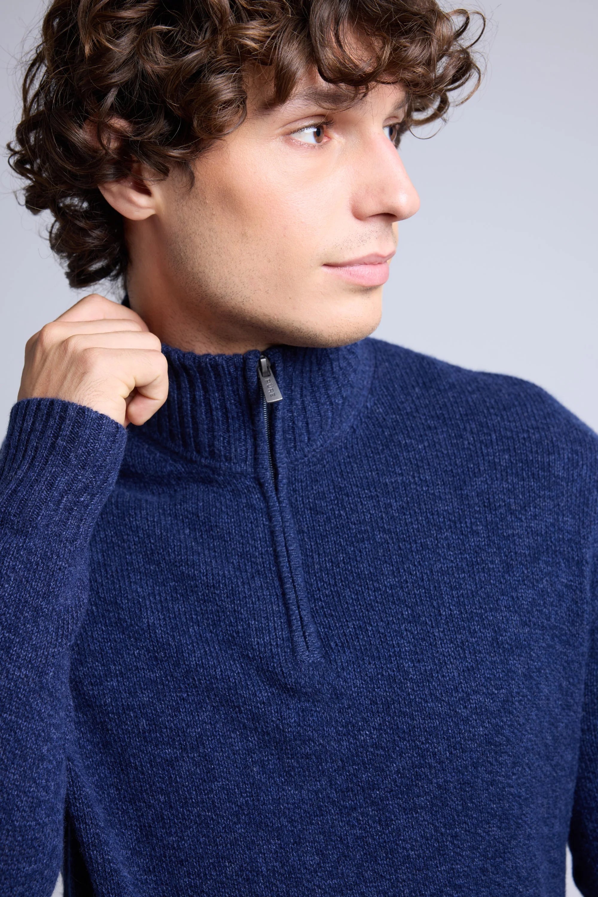 Jersey Presley de punto mouliné con cuello alto con cremallera - Azul marino e índigo - Hombre