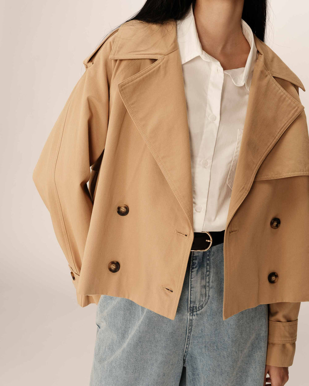 Spring Camel Short Trench Coat