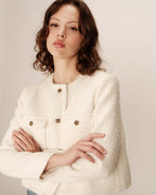 Veste Courte Sans Col Ecru Prune