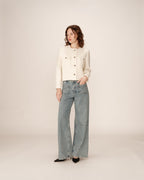 Veste Courte Sans Col Ecru Prune