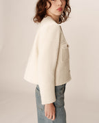 Veste Courte Sans Col Ecru Prune