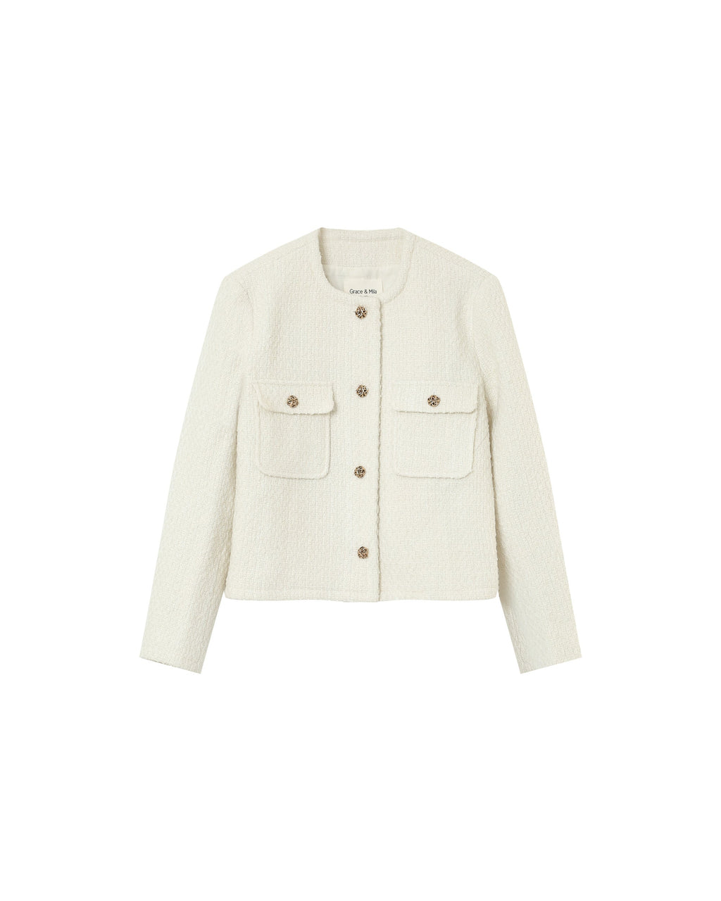 Veste Courte Sans Col Ecru Prune