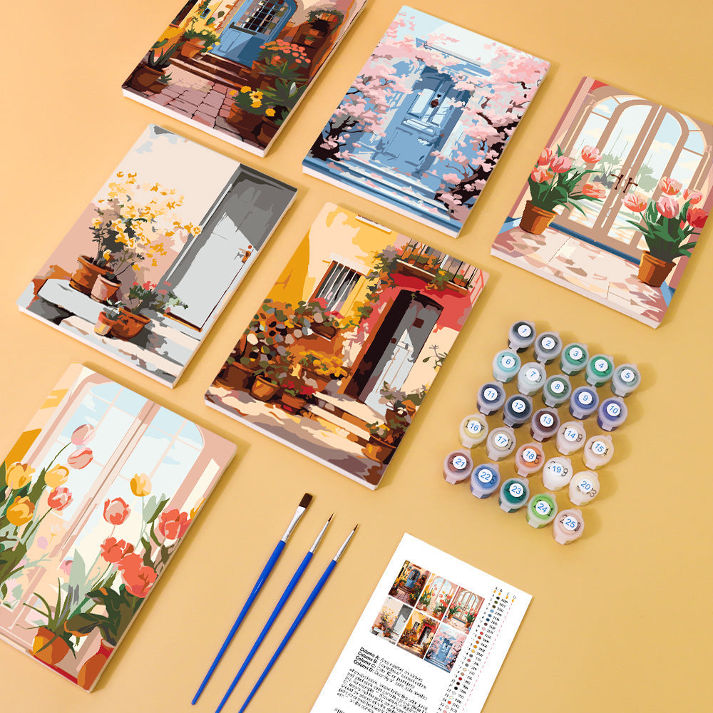 Mini Paint By Numbers 15X20Cm (6 Pieces) - European Architecture And Flowers