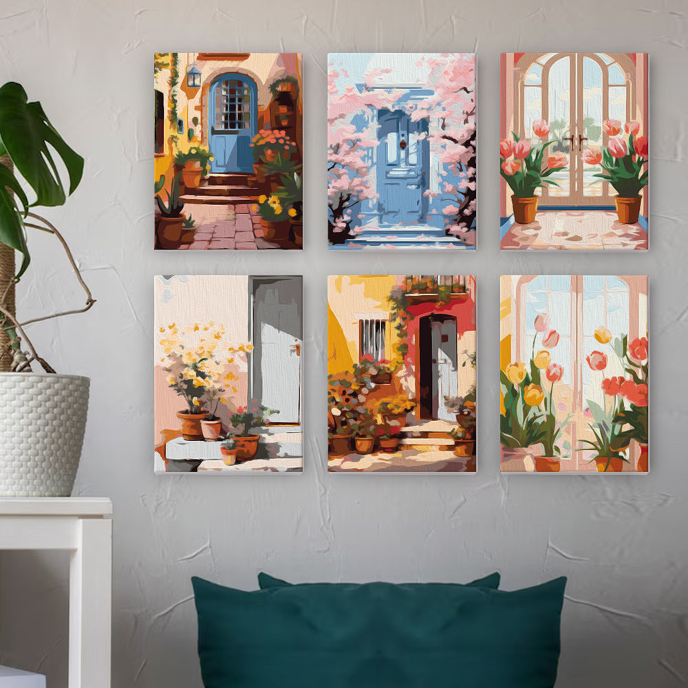Mini Paint By Numbers 15X20Cm (6 Pieces) - European Architecture And Flowers