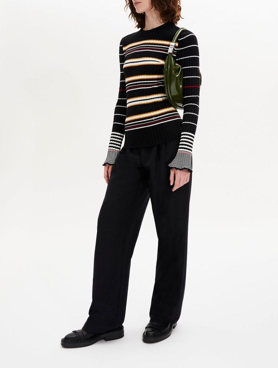 LS Jumper - Black And Ecru Stripe - Women