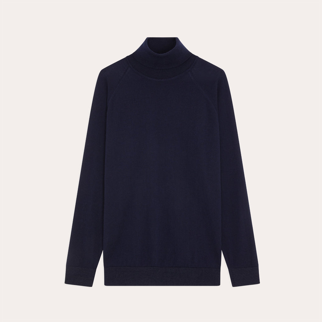 Pull À Col Roulé En Laine Mérinos Marine