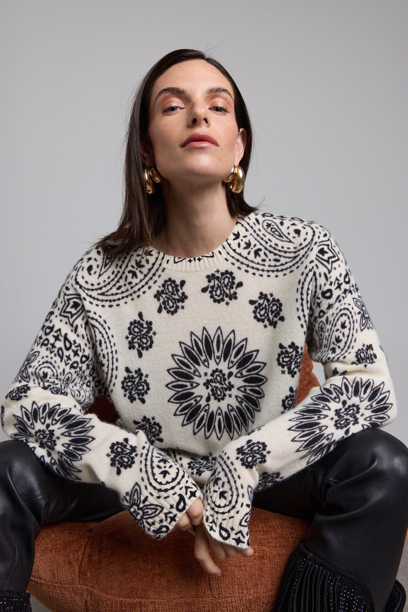 Pullover Bandana Presley - Blanc Noir - Femme