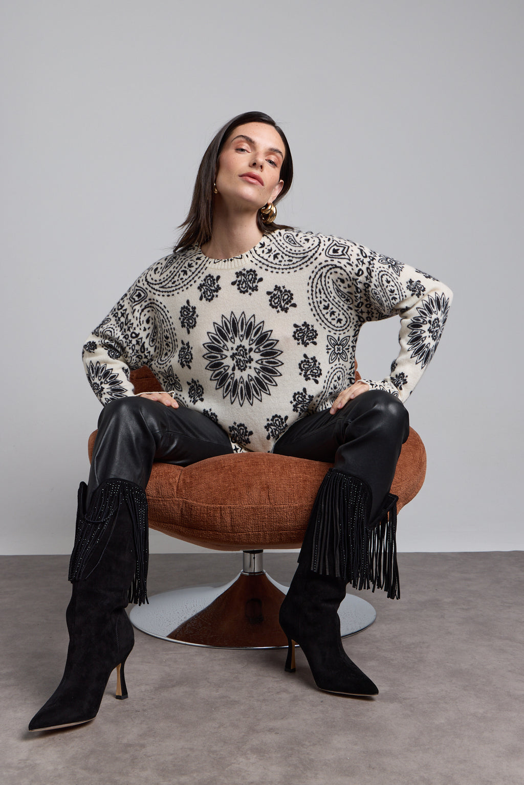Pullover Bandana Presley - Blanc Noir - Femme