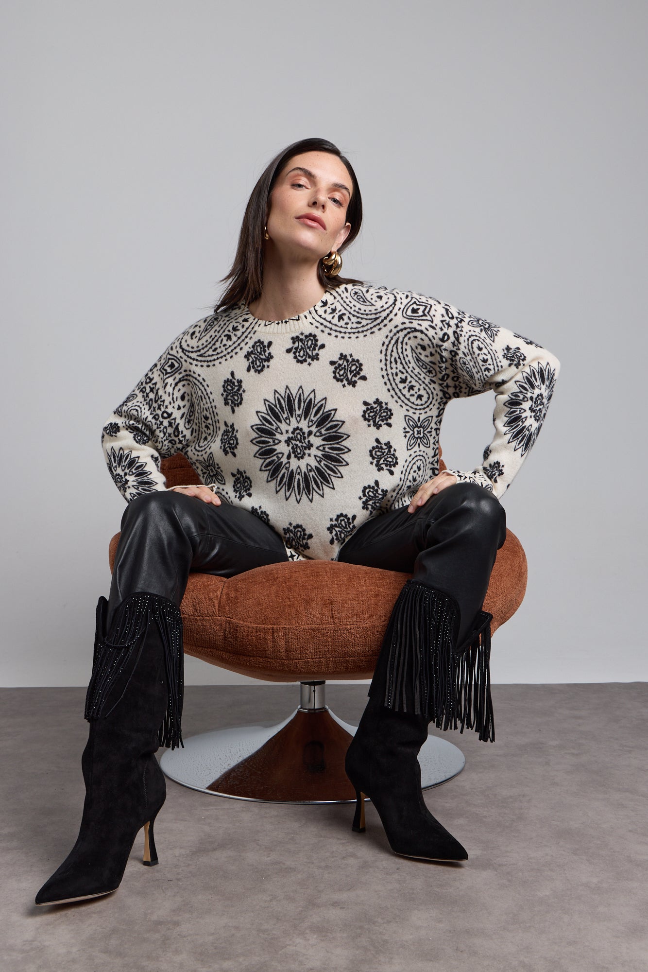 Pullover Bandana Presley - Blanc Noir - Femme