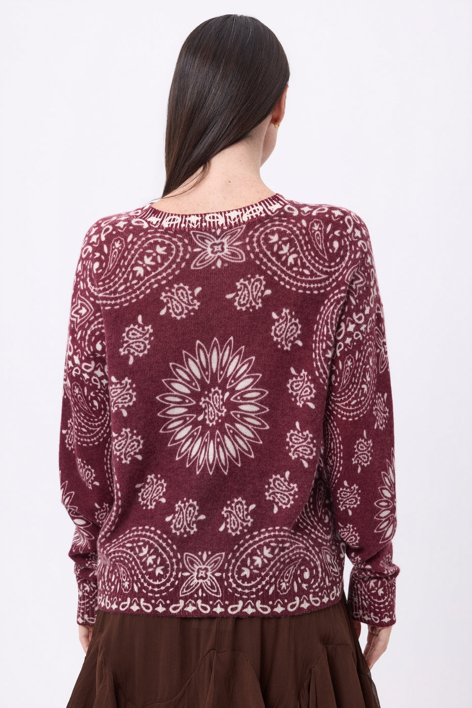 Jersey de cuello redondo con estampado bandana Presley - Burdeos estampado blanco - Mujer