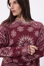 Jersey de cuello redondo con estampado bandana Presley - Burdeos estampado blanco - Mujer