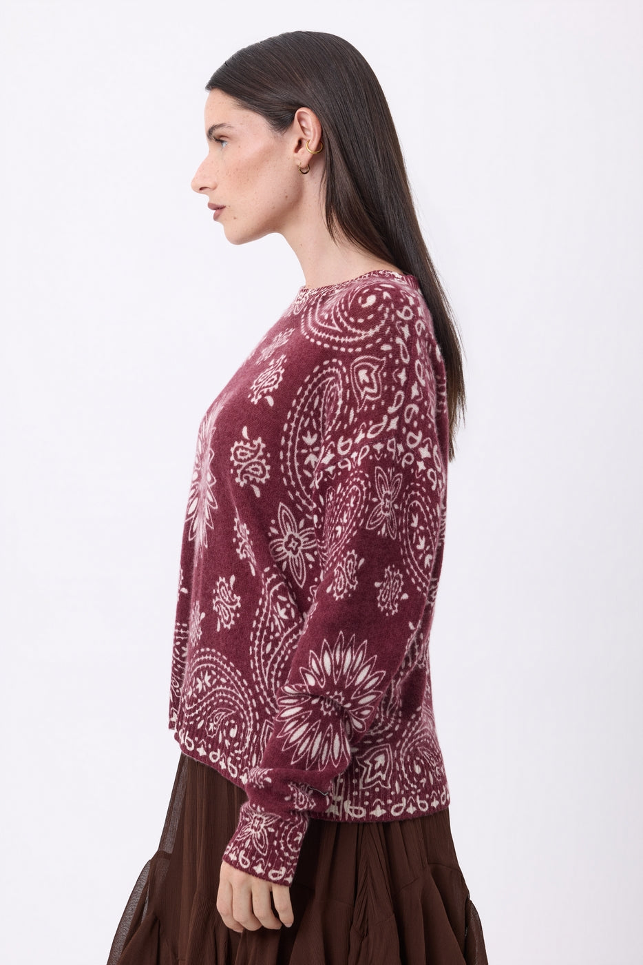 Jersey de cuello redondo con estampado bandana Presley - Burdeos estampado blanco - Mujer