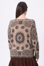Pull Col Rond Print Bandana Presley - Beige Creme Imprime Noir - Femme